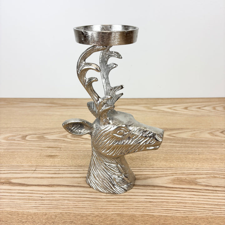 Cast Aluminum Deer Head Candle Holder