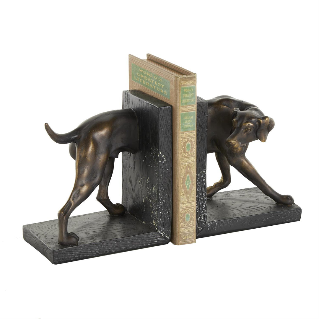 Black Polystone Dog Bookends with Gold Accents