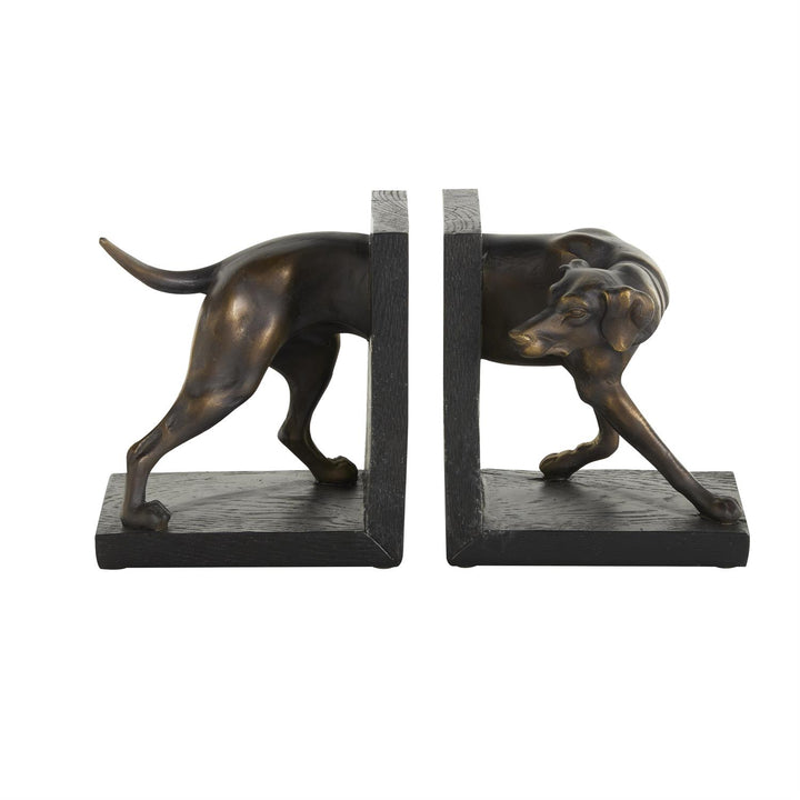 Black Polystone Dog Bookends with Gold Accents