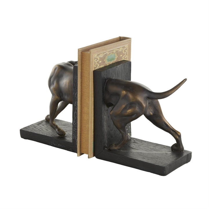 Black Polystone Dog Bookends with Gold Accents