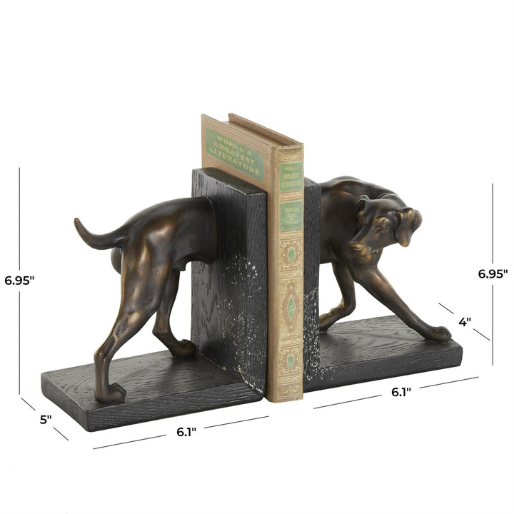 Black Polystone Dog Bookends with Gold Accents