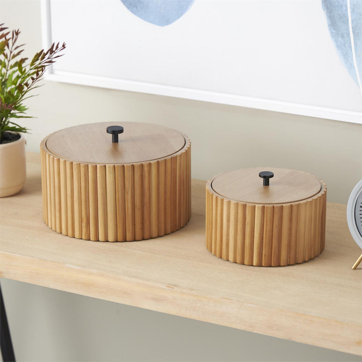 Handmade Wooden Slatted Box with Lids - Set of 2