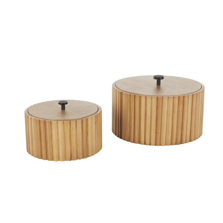 Handmade Wooden Slatted Box with Lids - Set of 2