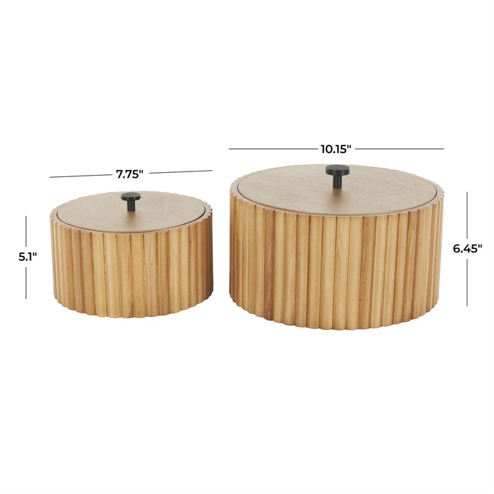 Handmade Wooden Slatted Box with Lids - Set of 2