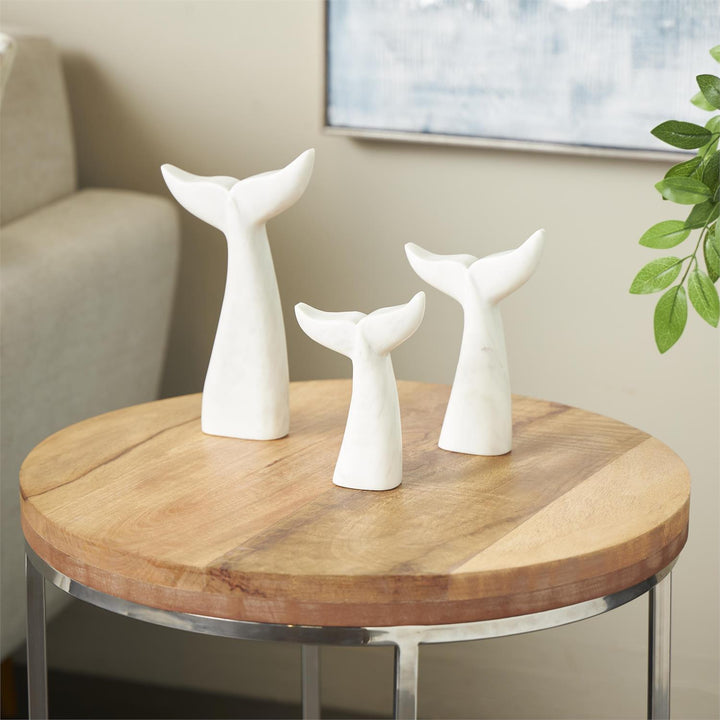 White Marble Whale Tail Sculpture - 3 sizes