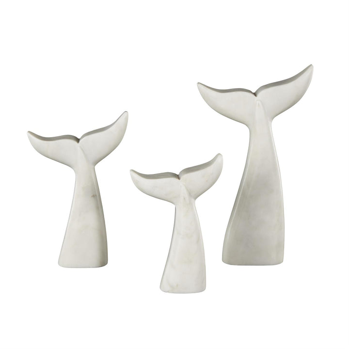 White Marble Whale Tail Sculpture - 3 sizes