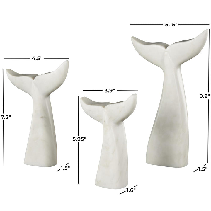 White Marble Whale Tail Sculpture - 3 sizes