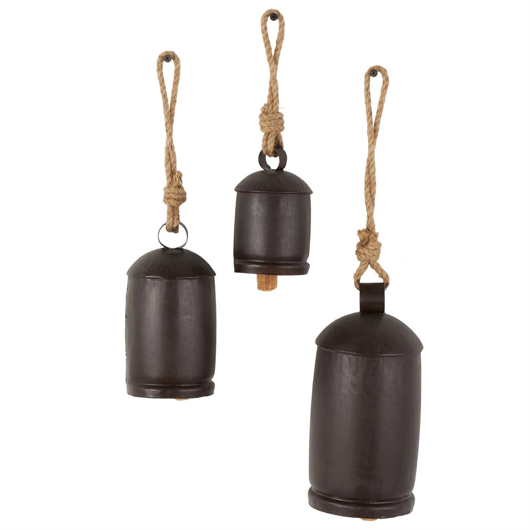 Black Metal Bells with Jute Rope Hanger, 3 Sizes Available