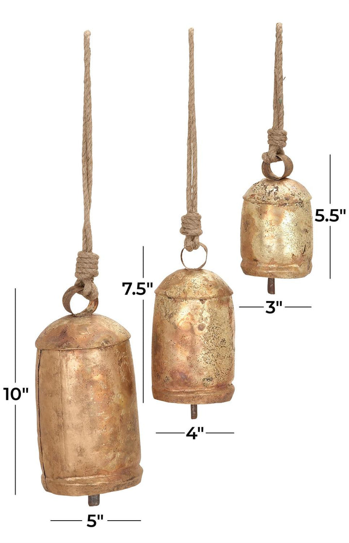 Gold Bells with Jute Rope, 3 Sizes