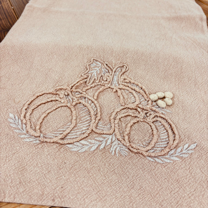 Pumpkin Embroidered Stonewash Table Runner