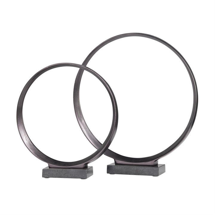 Dark Gray Geometric Sculpture with Marble Base - Set of 2