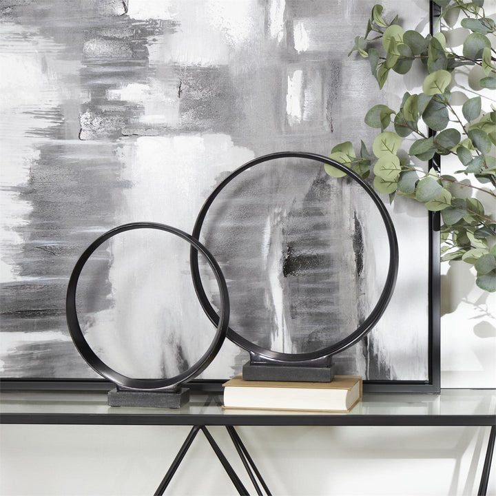 Dark Gray Geometric Sculpture with Marble Base - Set of 2
