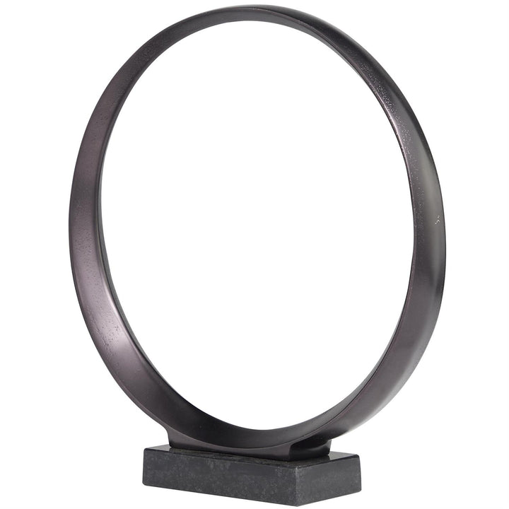 Dark Gray Geometric Sculpture with Marble Base - Set of 2