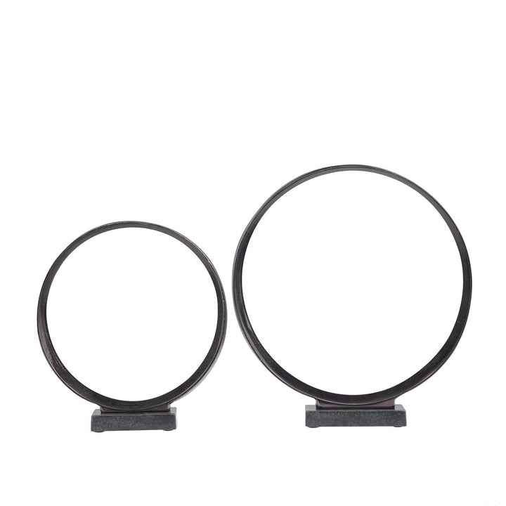 Dark Gray Geometric Sculpture with Marble Base - Set of 2