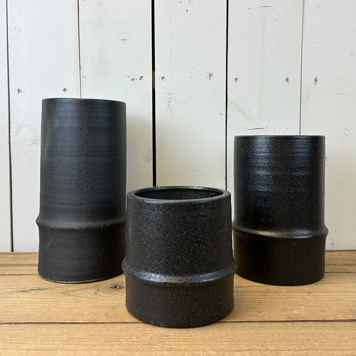 Black Textured Canister Vases