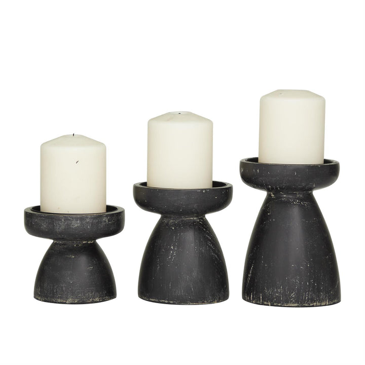 Black Wood Candle Holder - Set of 3