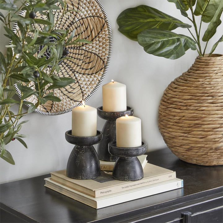 Black Wood Candle Holder - Set of 3