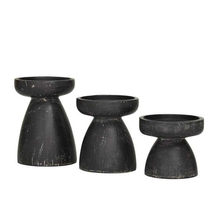 Black Wood Candle Holder - Set of 3