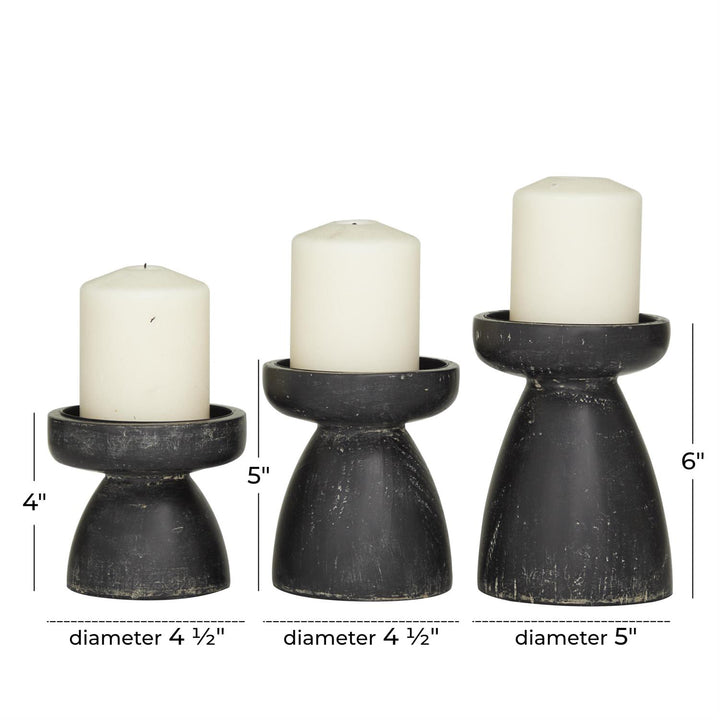 Black Wood Candle Holder - Set of 3