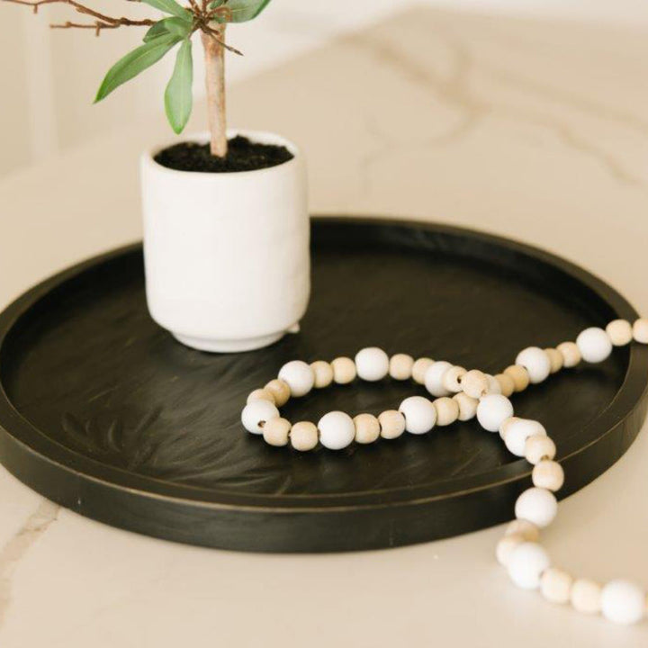 Black Round Wood Tray