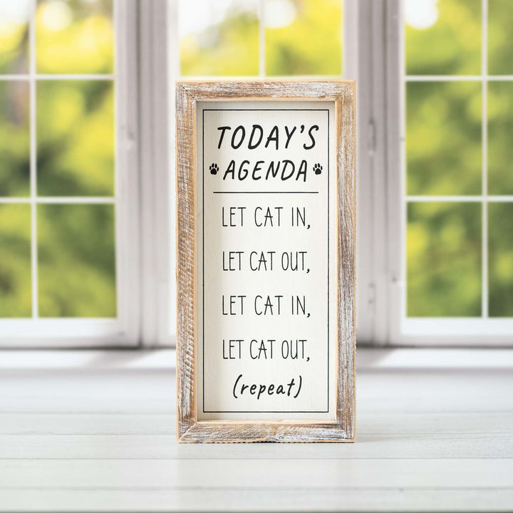 Cat Agenda/Dog Agenda Reversible Wood Framed Sign