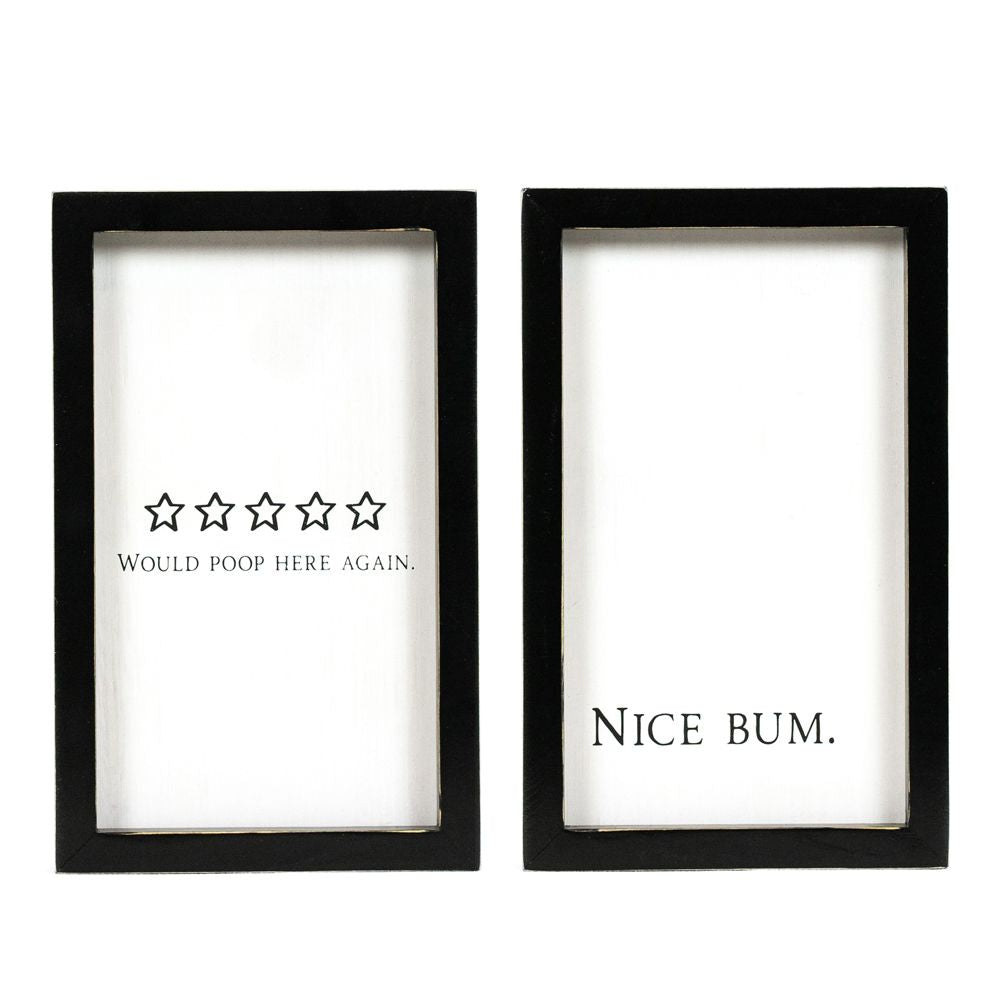 Nice Bum/Five Stars Reversible Wood Framed Washroom Sign