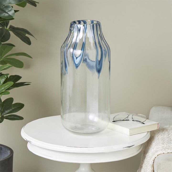 Abstract Glass Vase with Wavy Blue Design - 3 Sizes