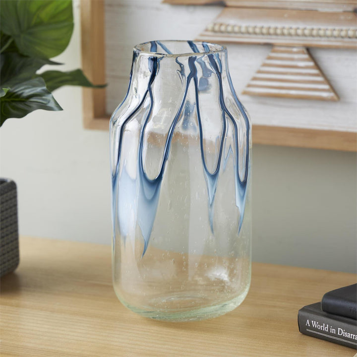 Abstract Glass Vase with Wavy Blue Design - 3 Sizes