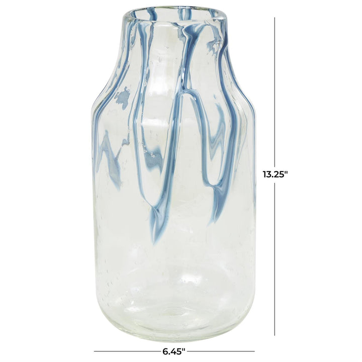Abstract Glass Vase with Wavy Blue Design - 3 Sizes