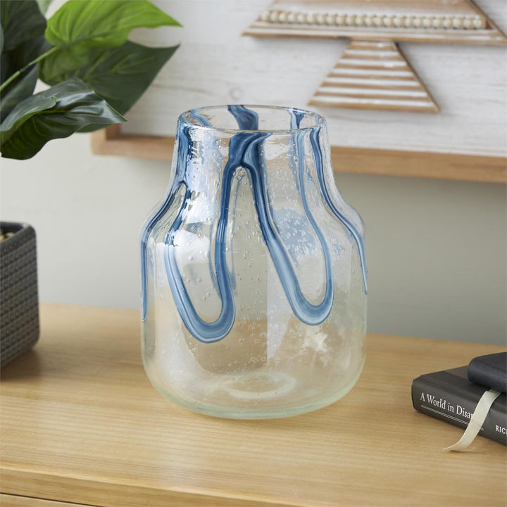 Abstract Glass Vase with Wavy Blue Design - 3 Sizes