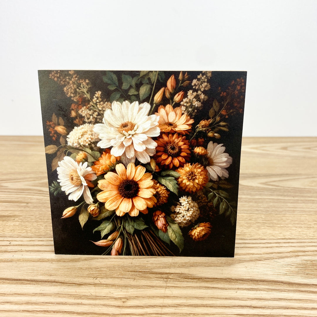 Floral painting on a wooden surface