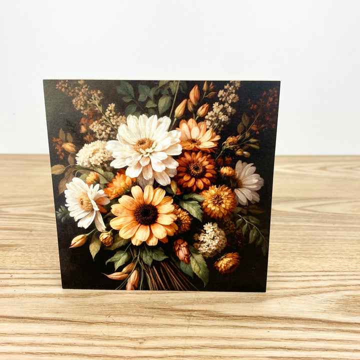 Floral painting on a wooden surface
