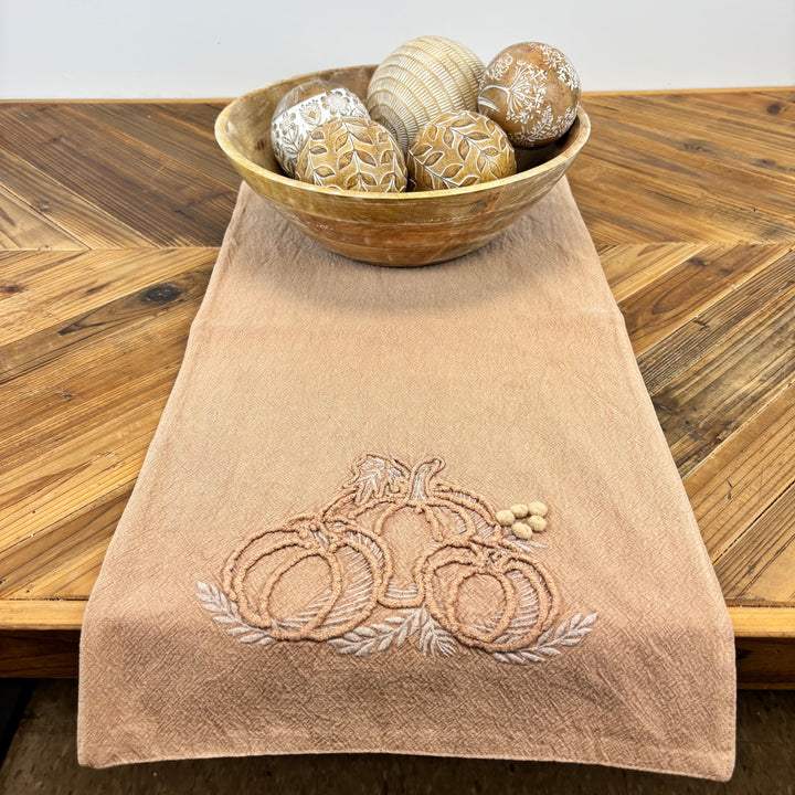 Pumpkin Embroidered Stonewash Table Runner