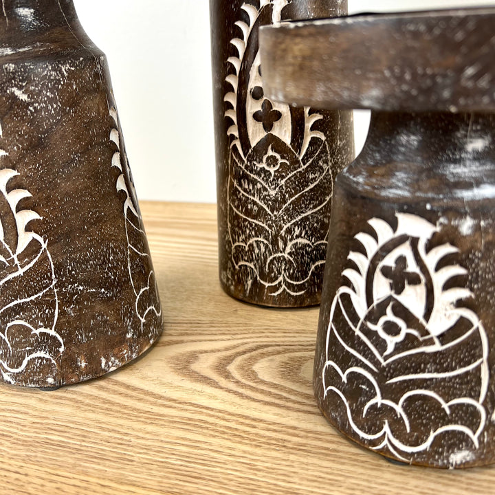 Carved Wood Candle Holders