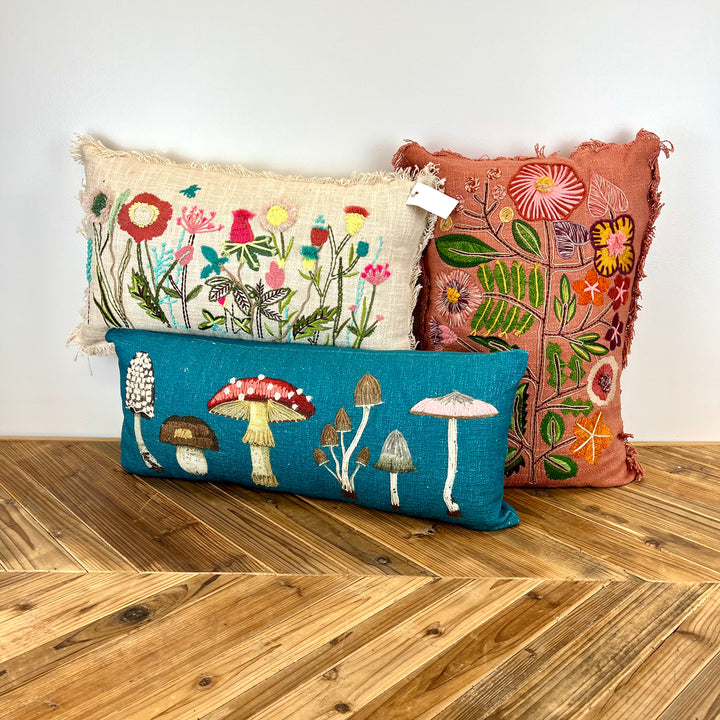 Pink Floral Lumbar Pillow with Fringe