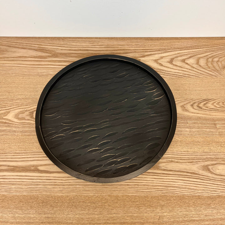 Black Round Wood Tray