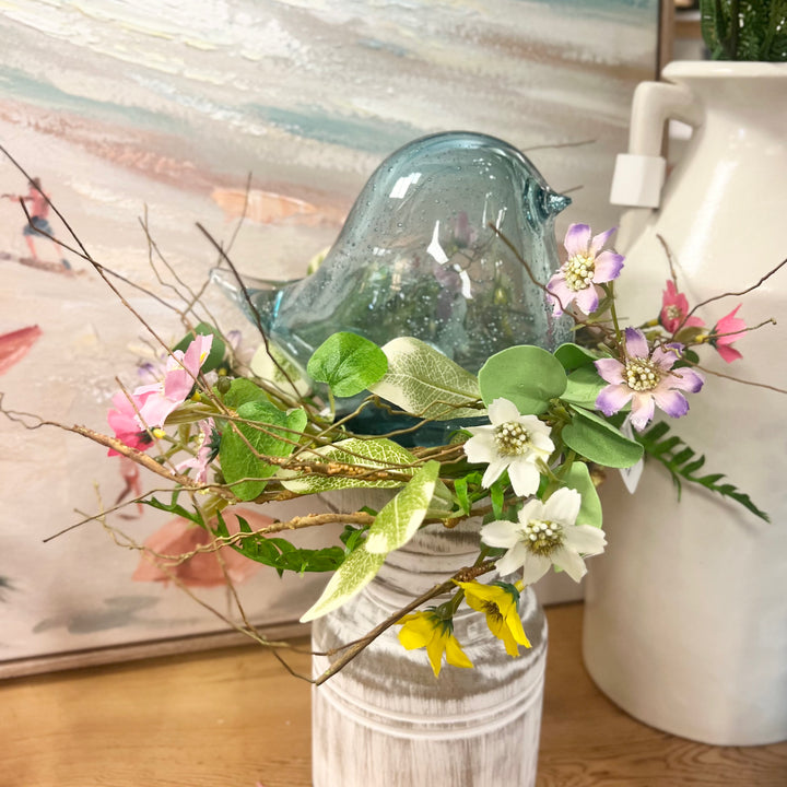 Blue Bubble Glass Bird Figurine