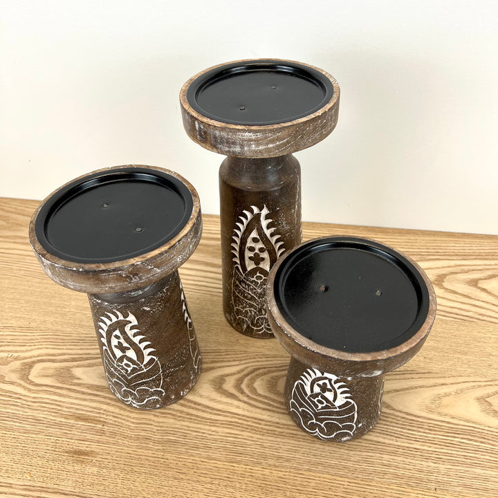 Carved Wood Candle Holders