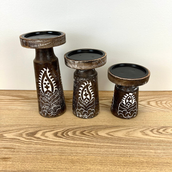 Carved Wood Candle Holders