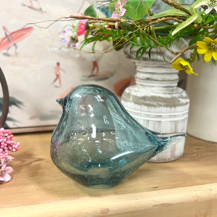 Blue Bubble Glass Bird Figurine