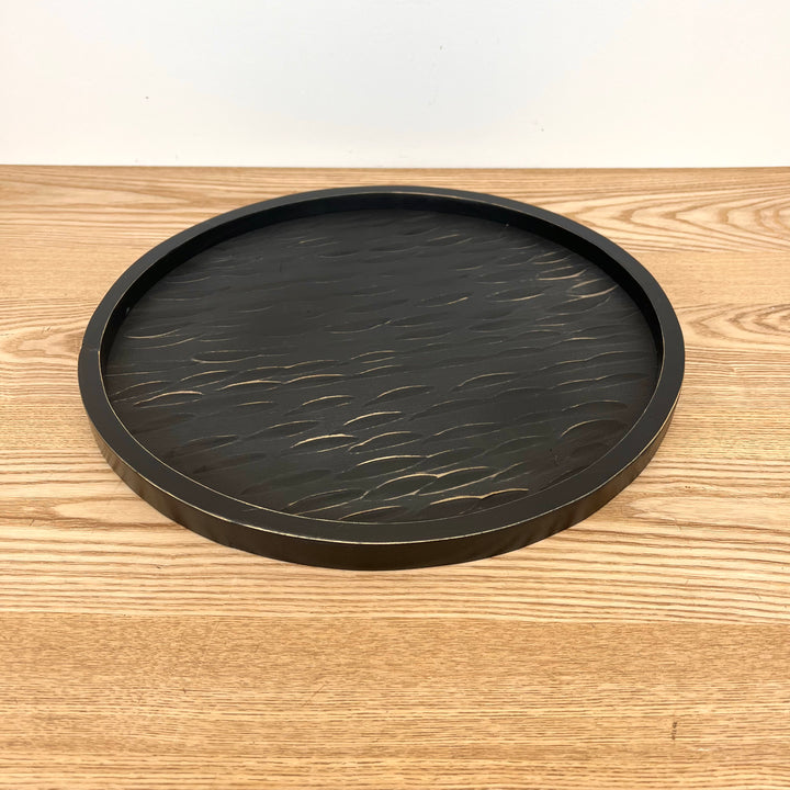 Black Round Wood Tray
