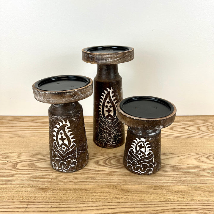 Carved Wood Candle Holders