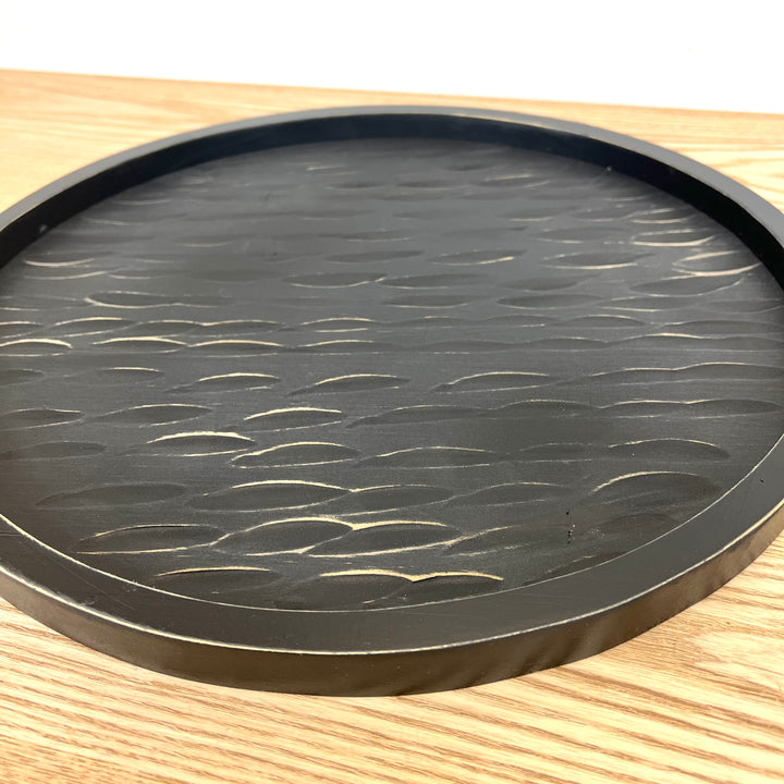 Black Round Wood Tray