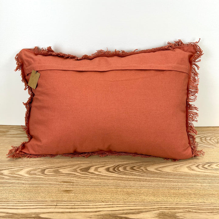 Pink Floral Lumbar Pillow with Fringe