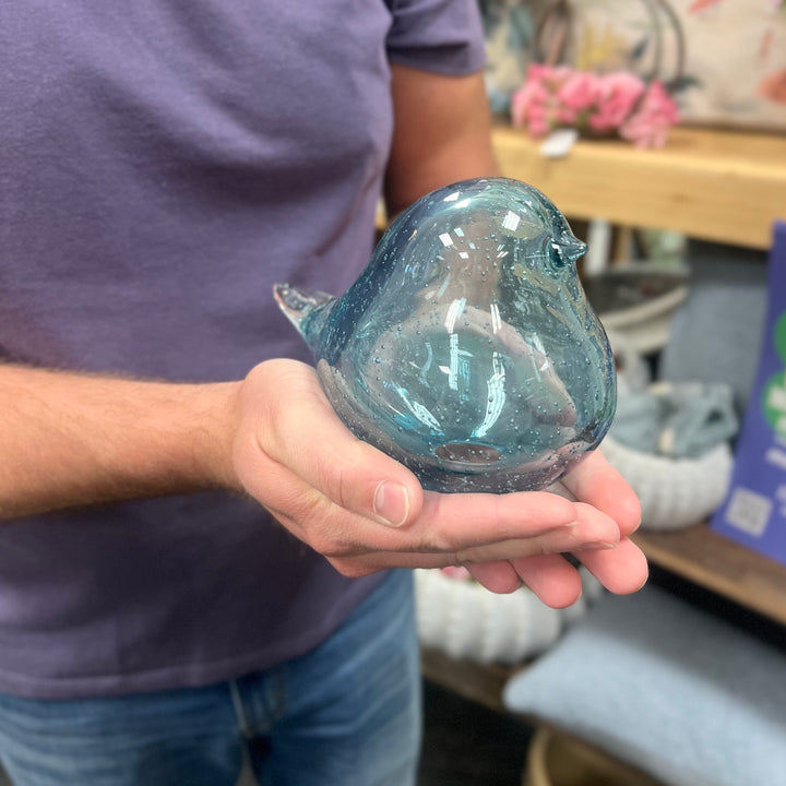 Blue Bubble Glass Bird Figurine