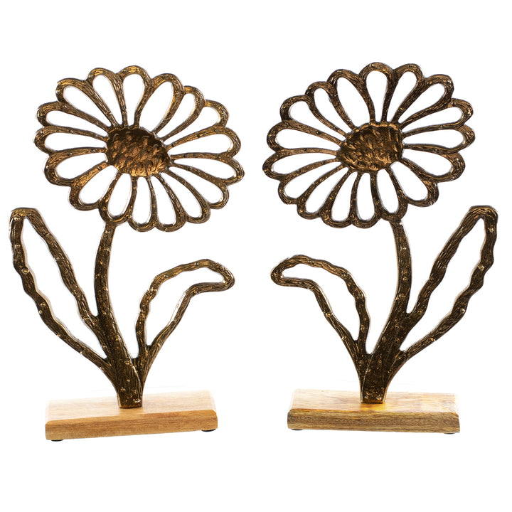 Aluminum Flower with Wood Base - 2 Sizes