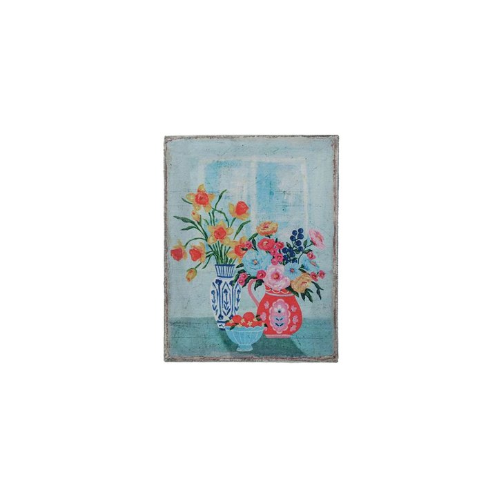 Wood Framed Canvas Wall Decor w/ Flowers in Vases, 2 Styles