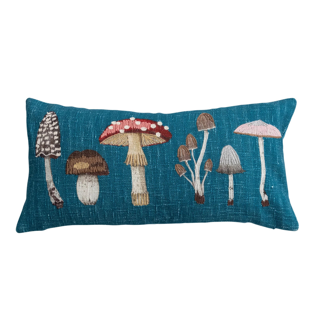 Lumbar Pillow with Mushrooms & Embroidery