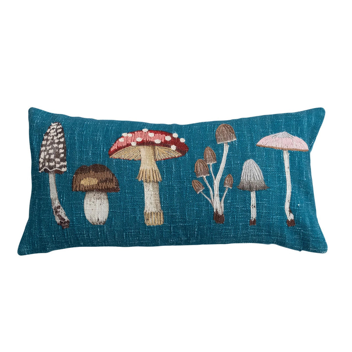 Lumbar Pillow with Mushrooms & Embroidery