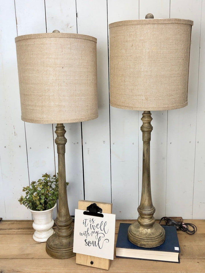 Brown Distressed Lamp with Tan Shade